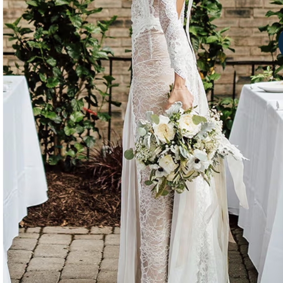 Grace Loves Lace Inca Lace Silk Wedding Dress Size Small Ivory/Nude and Tan - Picture 10 of 16